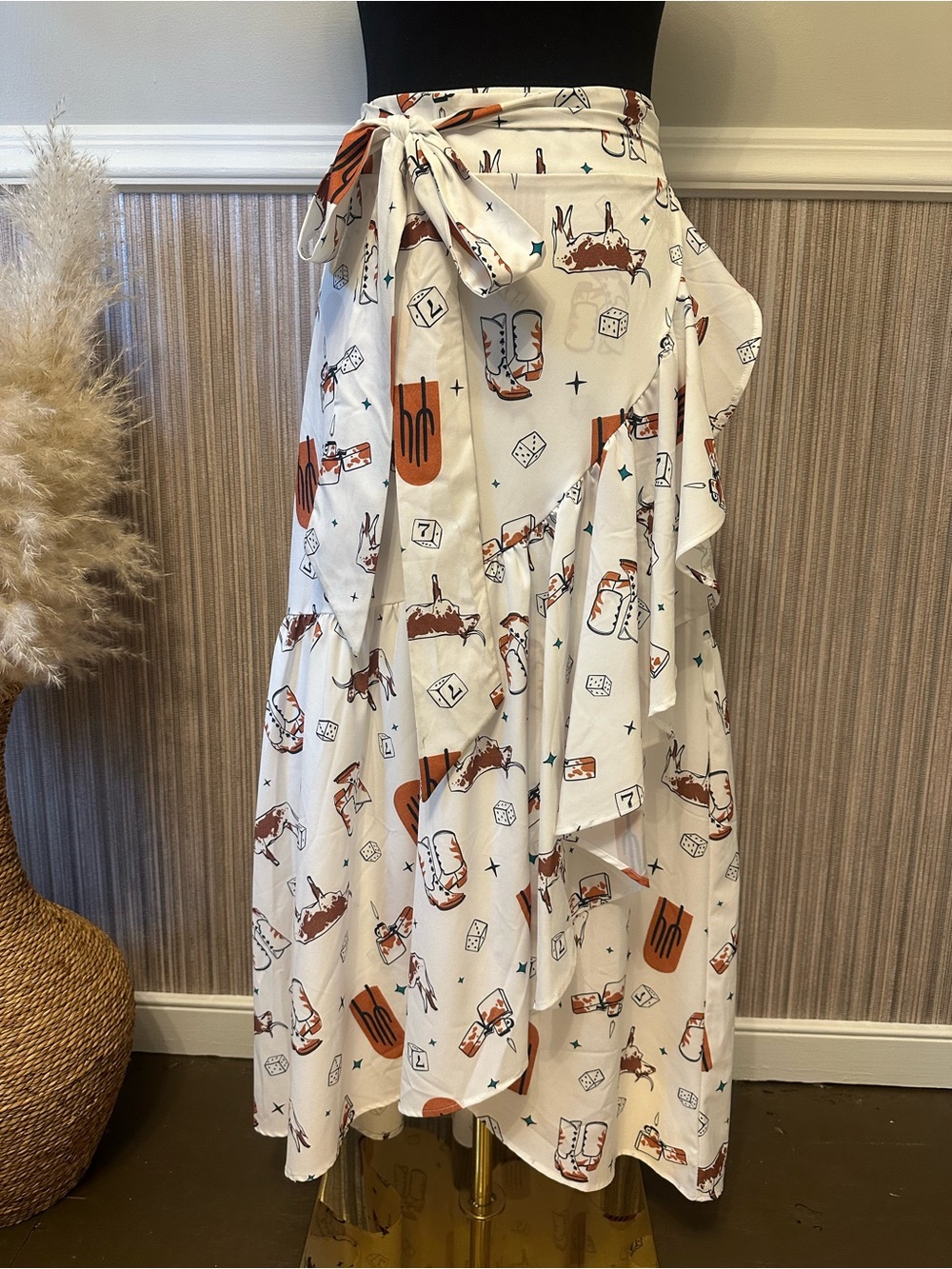 Nylona Parade Western Print Wrap Midi Skirt NWT M/L Cowgirl Rodeo